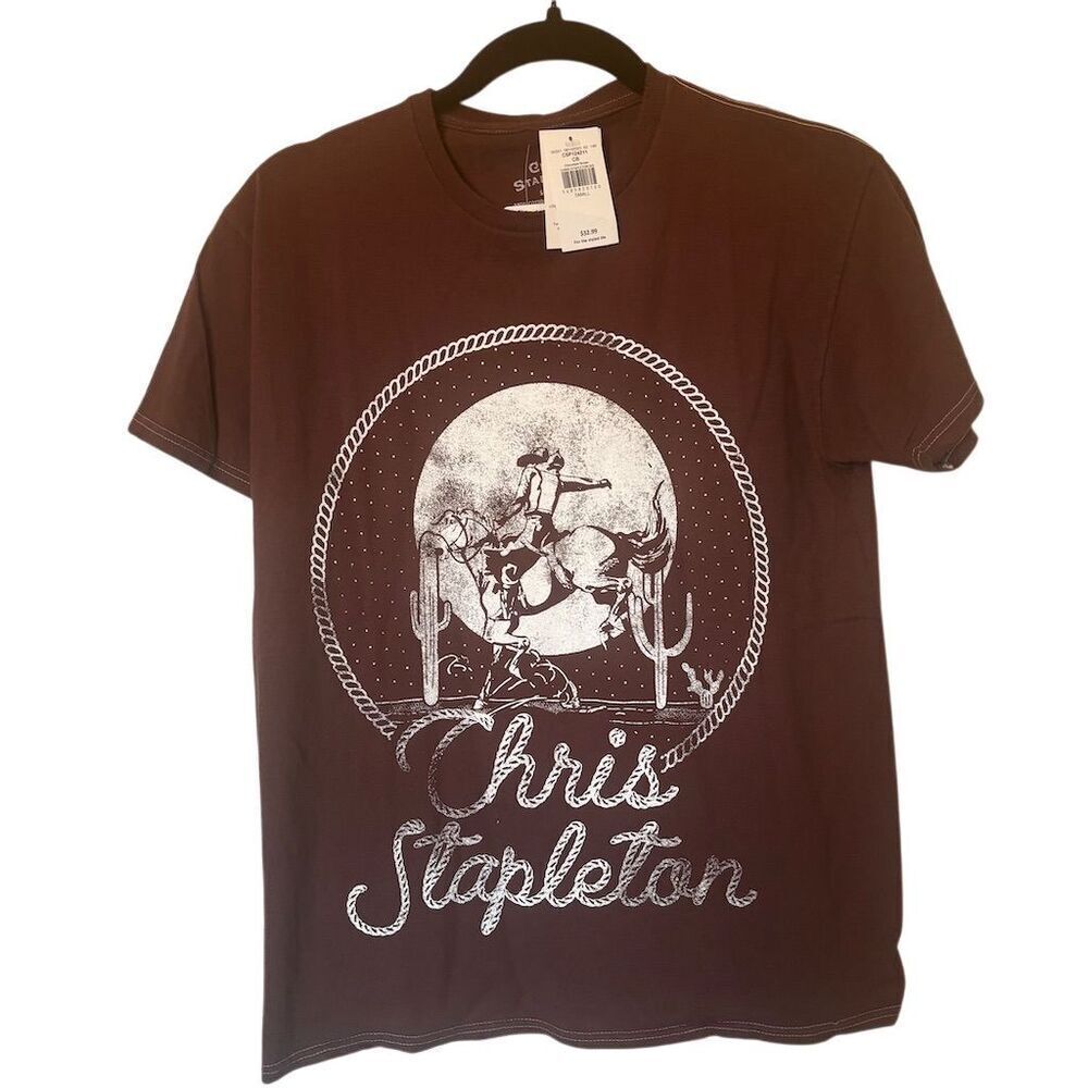 Chris Stapleton Men's Graphic T-Shirt Small Brown Western Crew Neck